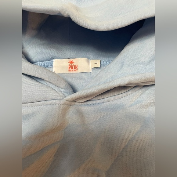 Pink Palm Puff Blue Embroidered Hoodie Everything Comes In Waves Size Large - Picture 6 of 10